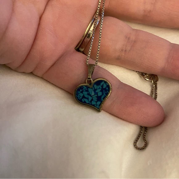 ANTIQUE Turquoise 925 chip heart w/ Sterling chain, EUC - Picture 5 of 8